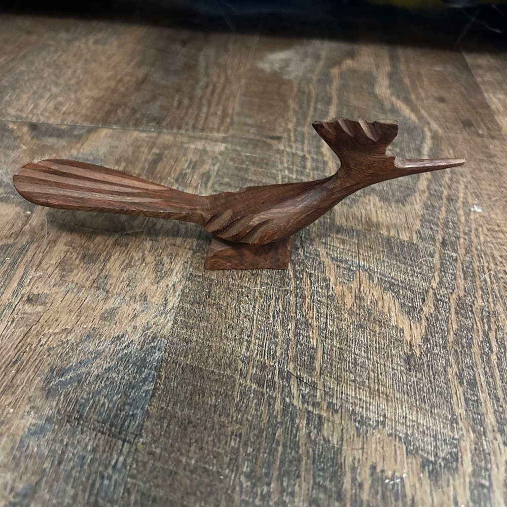 Vintage Wood Sculpture Roadrunner Carved Bird MCM Modernist Figurine 6.5 Inch